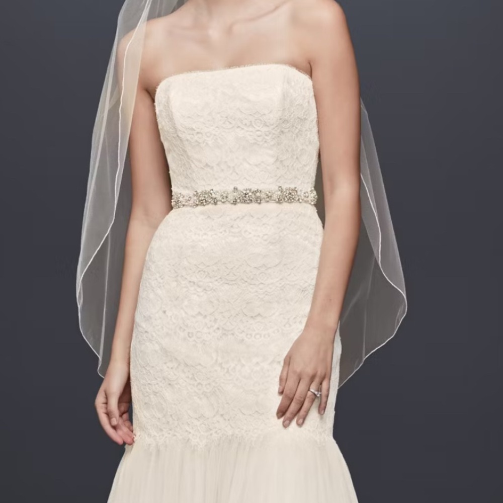 David's Bridal Strapless Lace and Tulle Wedding Dress in Ivory